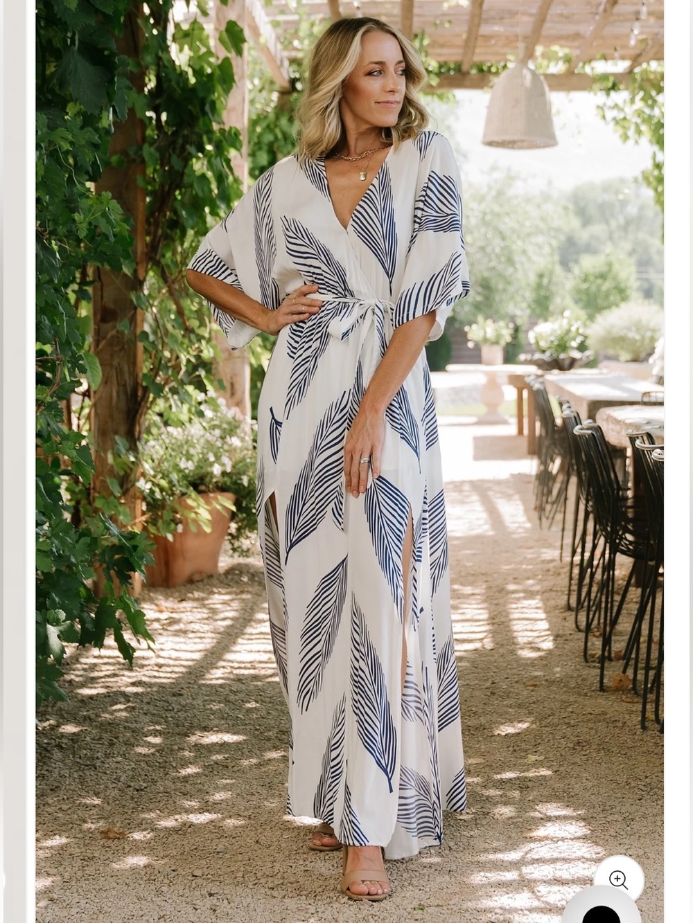 Baltic Born 3X Plus Size White Maxi Wrap Dress with Navy Leaf Print - Picture 7 of 15